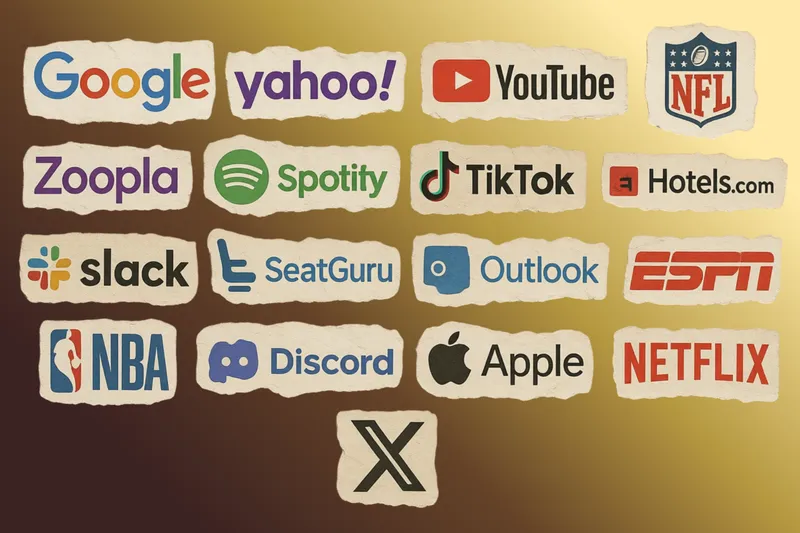 A scrapbook of big company logos whose sites are featured in browser quirks files.